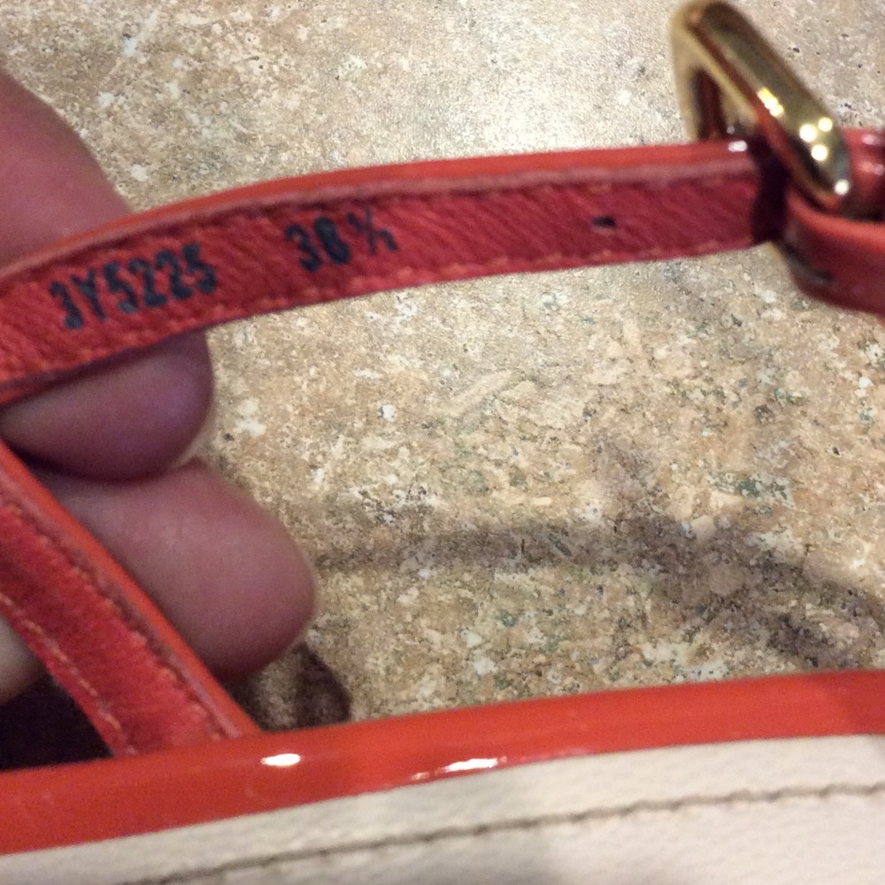 PRADA PATENT ORANGE TSTRAP WEDGE SANDAL - Picture 7 of 8